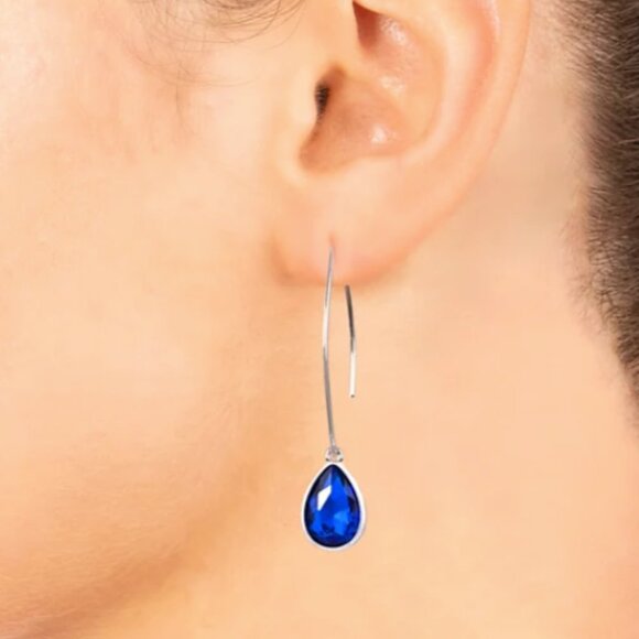 NWT - Macy's Blue Crystal Wire Drop Earrings Fine Silver Plated Brass - Picture 3 of 9